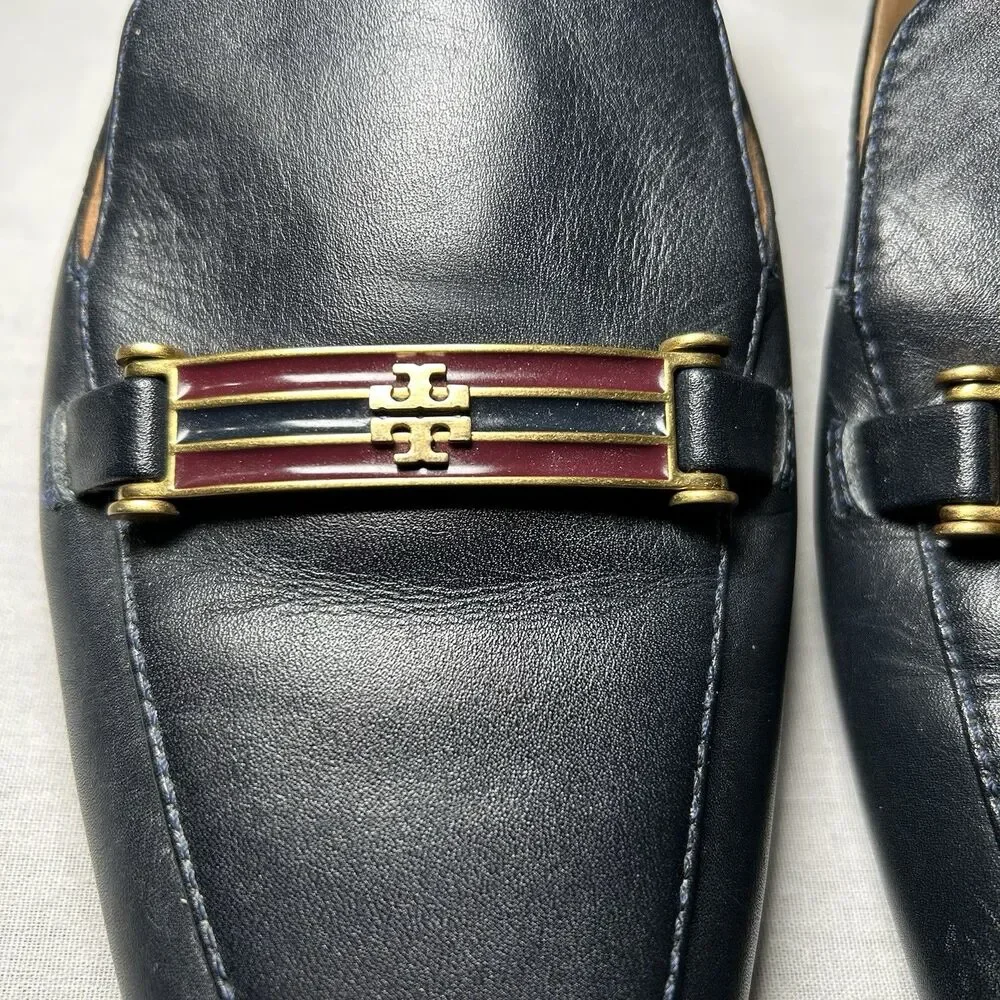 Tory Burch Amelia mule loafers black leather enamel hardware 6.5, preppy, work